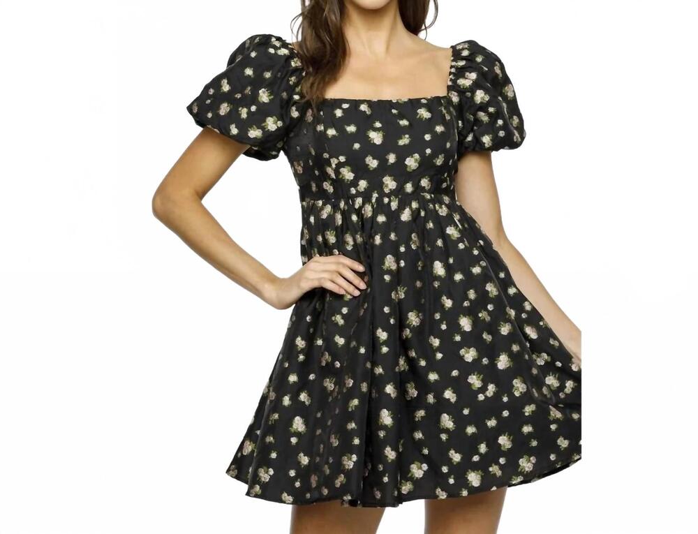 NEW STORIA embroidered rose print dress in black